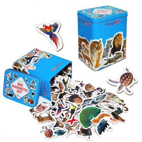 Подарунковий набір магнітів: тварини, птахи, морські мешканці 110 ел., Magdum. ML4032-24 EN