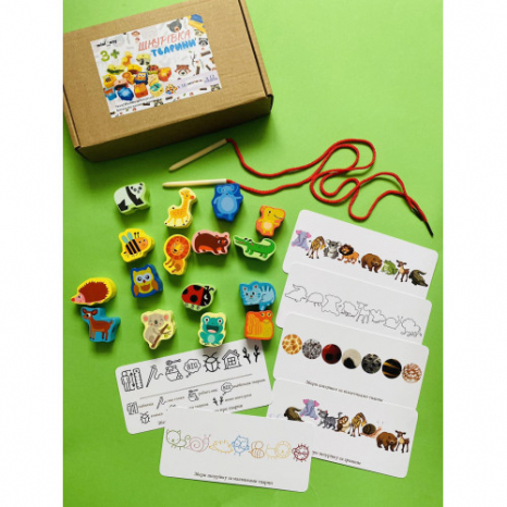 Розвиваюча гра-шнурівка "Тварини", з картками-завданнями, MMT-011