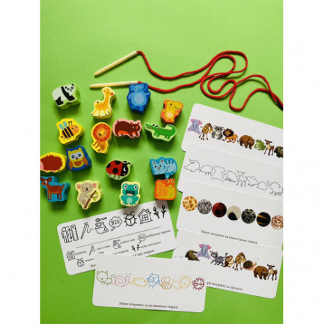 Розвиваюча гра-шнурівка "Тварини", з картками-завданнями, MMT-011