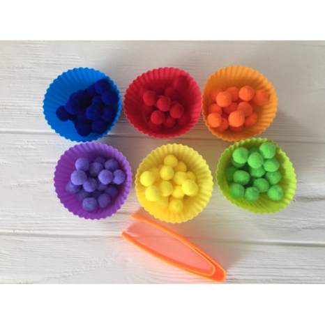 Гра на вивчення кольорів та розвиток моторики Сортер помпони з пінцетом
