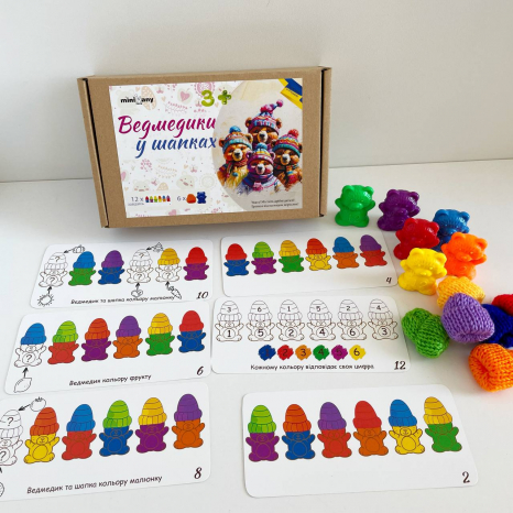 Детская развивающая игра с карточками-заданиями Мишки в шапочках MMT