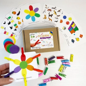 Детская настольна игра Радужные прищепки с карточками заданиями