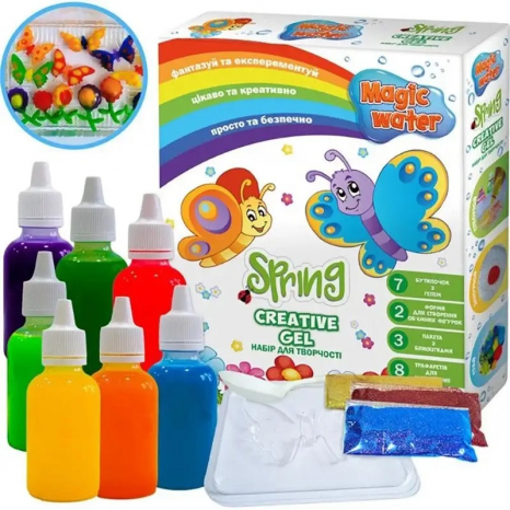 Набір для творчості "Magic water. Creative gel SPRING" "Ludum", 4 кольорові гелі, ложка, пакетик сухої речовини, MV6031-04