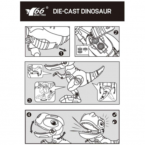 Металевий динозавр 12 см, світло, звук