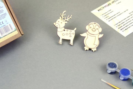 Набор для творчества новогодний "Роспись акриловыми красками "Новогодние игрушки-олень и пингвин" НГ