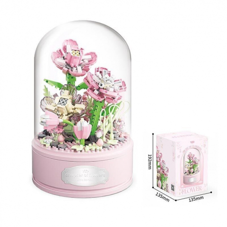 Дитячий конструктор пластиковий Квітка в колбі (заводний музичний механізм, мелодія, рух платформи по колу), 438 деталей