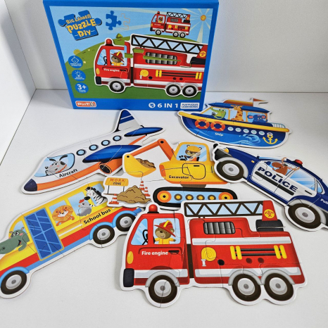 Пазли PE 633  “Спецтехніка”, 6 картинок-пазлів, 24 елементи, написи англійською, в коробці