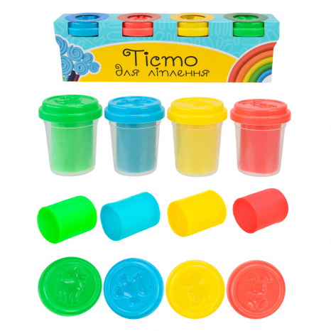 Тісто для ліплення 4 кольори по 50 грам з кришками - штампами PL-0607-013