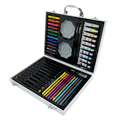 Набір для творчості у валізці (48 предметів) PL-725-35: крейда, маркери, кольорові олівці, фарби, розмальовки