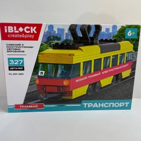 Конструктор пластиковый Трамвай на 327 деталей, IBLOCK PL-921-380