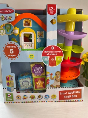 Детский набор игрушек 3 в 1: домик – сортер, пирамика, кубики, PL1016-PL2041-PL2052 