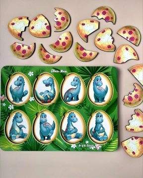 Дерев'яна рамка - вкладка, пазл Емоції динозавриків Ubee ПСД041