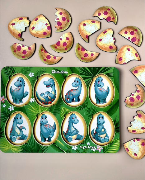 Дерев'яна рамка - вкладка, пазл Емоції динозавриків Ubee ПСД041