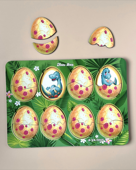 Дерев'яна рамка - вкладка, пазл Емоції динозавриків Ubee ПСД041