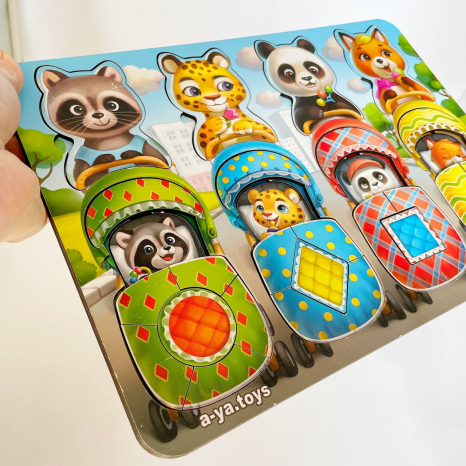 Сортер-вкладиш "Звірі у візочках" Ань-Янь. ПСД176