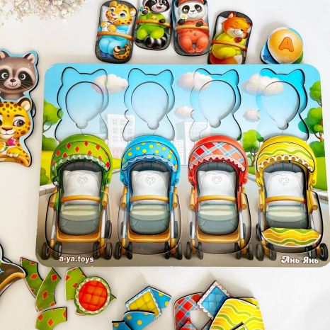 Сортер-вкладиш "Звірі у візочках" Ань-Янь. ПСД176