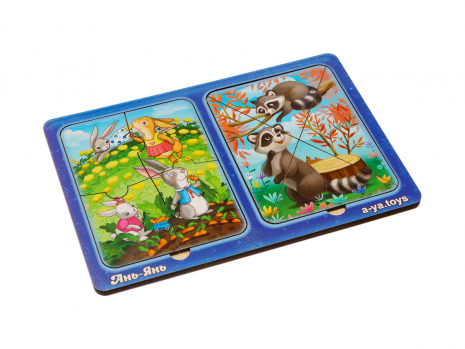 Деревянные пазлы в рамке Зайчики и енотики Ubee ПСД182