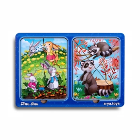 Деревянные пазлы в рамке Зайчики и енотики Ubee ПСД182
