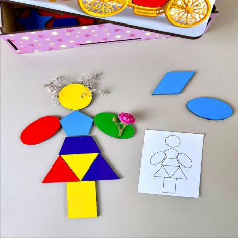 Дерев'яна вкладка-сортер (пазл) + танграм "Фея та карета". Ань-Янь. ПСД196