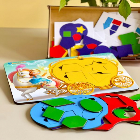 Дерев'яна вкладка-сортер (пазл) + танграм "Фея та карета". Ань-Янь. ПСД196