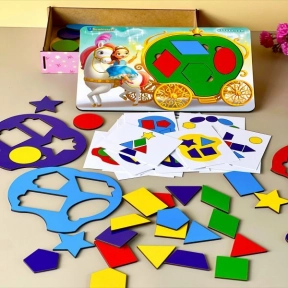 Деревянная вкладка-сортер (пазл) + танграм "Фея и карета". Ань-Янь. ПСД196