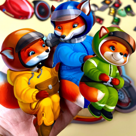 Багатошаровий пазл -  вкладка Лисенята на мотоциклі Ань-Янь  ПСД211