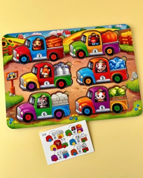 Логічна гра - сортер з картками "Тварини на вантажівках (літо)" ПСД216