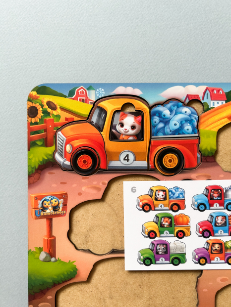 Логічна гра - сортер з картками "Тварини на вантажівках (літо)" ПСД216