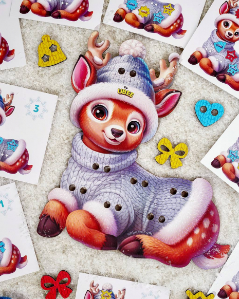 Дерев'яна  шнурівка з картками-завданнями Оленятко ПСД278 Ubee