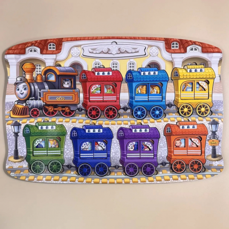 Деревянный многослойный пазл вкладка "МЕГА ПОЕЗД с животными" ПСД296 Ubee