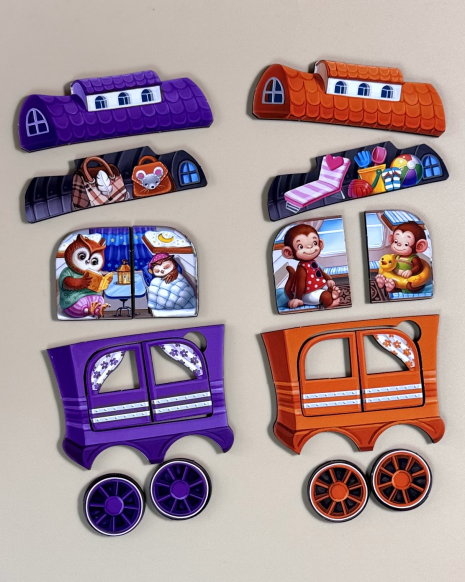 Деревянный многослойный пазл вкладка "МЕГА ПОЕЗД с животными" ПСД296 Ubee