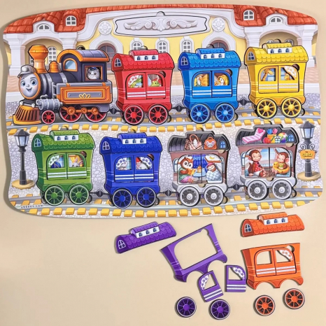 Деревянный многослойный пазл вкладка "МЕГА ПОЕЗД с животными" ПСД296 Ubee