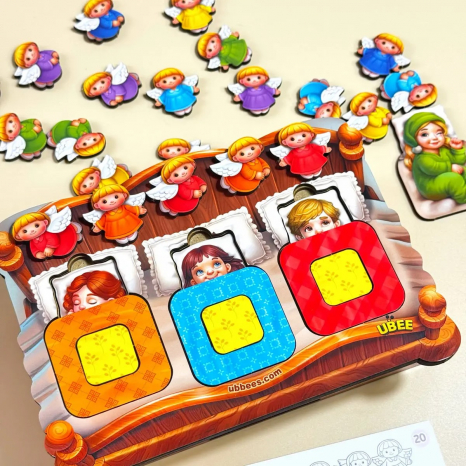 Деревянная развивающая игра пазл-сортер с вкладками «Малыши в кроватке» ПСД303