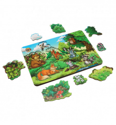 Дерев'яна іграшка сортер-пазл "А де ж звірі? Серія "Ліс", Ubee, ПСФ002