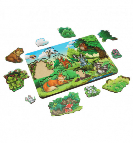 Дерев'яна іграшка сортер-пазл "А де ж звірі? Серія "Ліс", Ubee, ПСФ002