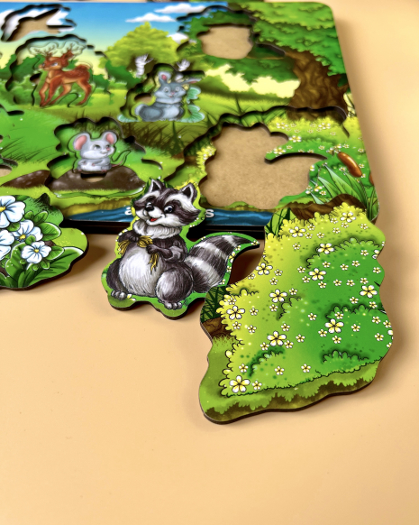 Дерев'яна іграшка сортер-пазл "А де ж звірі? Серія "Ліс", Ubee, ПСФ002