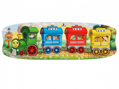 Деревянная многослойная рамка-вкладыш сортер, пазлы Веселый паровозик - 3 вагона Ubee ПСФ019