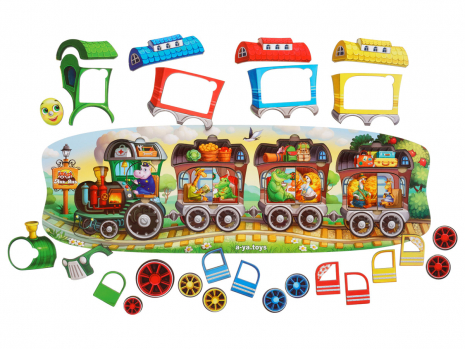 Деревянная многослойная рамка-вкладыш сортер, пазлы Веселый паровозик - 3 вагона Ubee ПСФ019