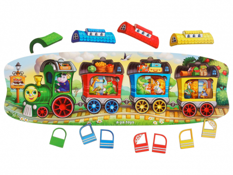 Деревянная многослойная рамка-вкладыш сортер, пазлы Веселый паровозик - 3 вагона Ubee ПСФ019