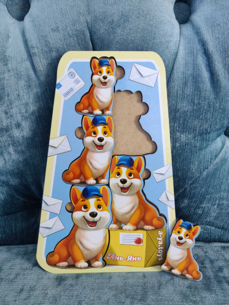 Деревянная рамка-вкладыш больше-меньше "Корги-почтальоны" Ubee ПСФ069