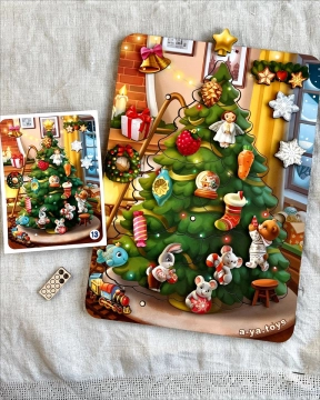Гра сортер (новорічний пазл з картками) 2 в 1 Ялинка велика Ань-Янь ПСФ092