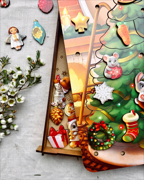 Гра сортер (новорічний пазл з картками) 2 в 1 Ялинка велика Ань-Янь ПСФ092