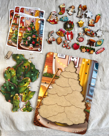 Гра сортер (новорічний пазл з картками) 2 в 1 Ялинка велика Ань-Янь ПСФ092