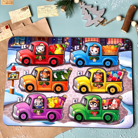 Гра дерев'яна з картками "Тварини на машинках" ПСФ132 Ань-Янь