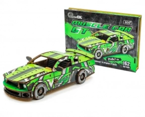 Дерев'яний 3D конструктор "Muscle Car", зелений колір, PuzzleOk. Puz-00640