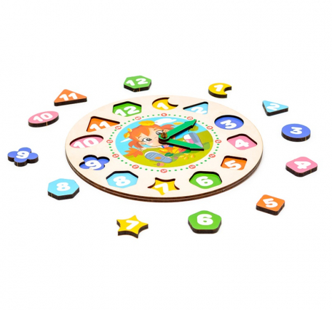 Деревянный сортер "Часы" для девочек, PuzzleOk, Puz-22934