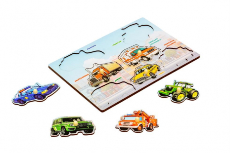Деревянный сортер - вкладыш "Машинки", Puz-88743 PuzzleOk