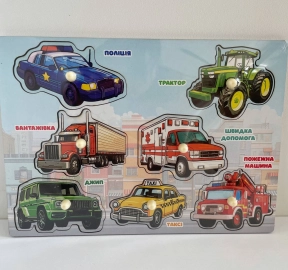 Деревянный сортер - вкладыш "Машинки", Puz-88743 PuzzleOk