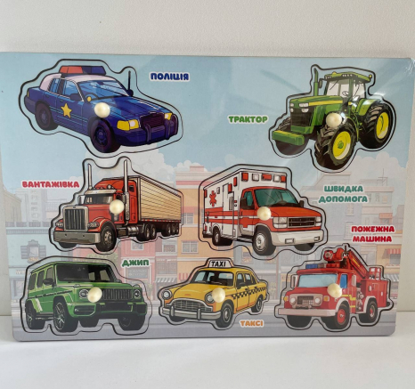 Деревянный сортер - вкладыш "Машинки", Puz-88743 PuzzleOk