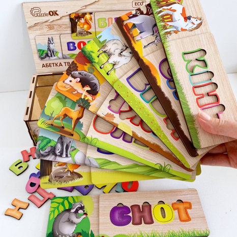 Набір дерев'яниих пазлів - вкладок "Абетка тварини" 8 тваринок PuzzleOk